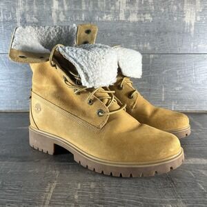 Timberland Roll Top Boots Wheat Nubuck Fleece Lined Cozy Winter 9 Cozy Heritage